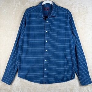 UNTUCKit Mens L‎ Slim Fit Blue White Grid Thick Cotton Long Sleeve Button Down